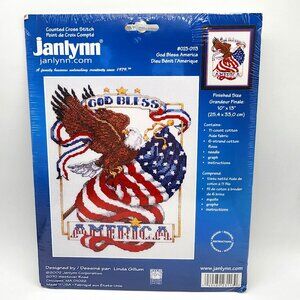 2002 God Bless America Eagle Flag Counted Cross Stitch Kit Janlynn #023-0113